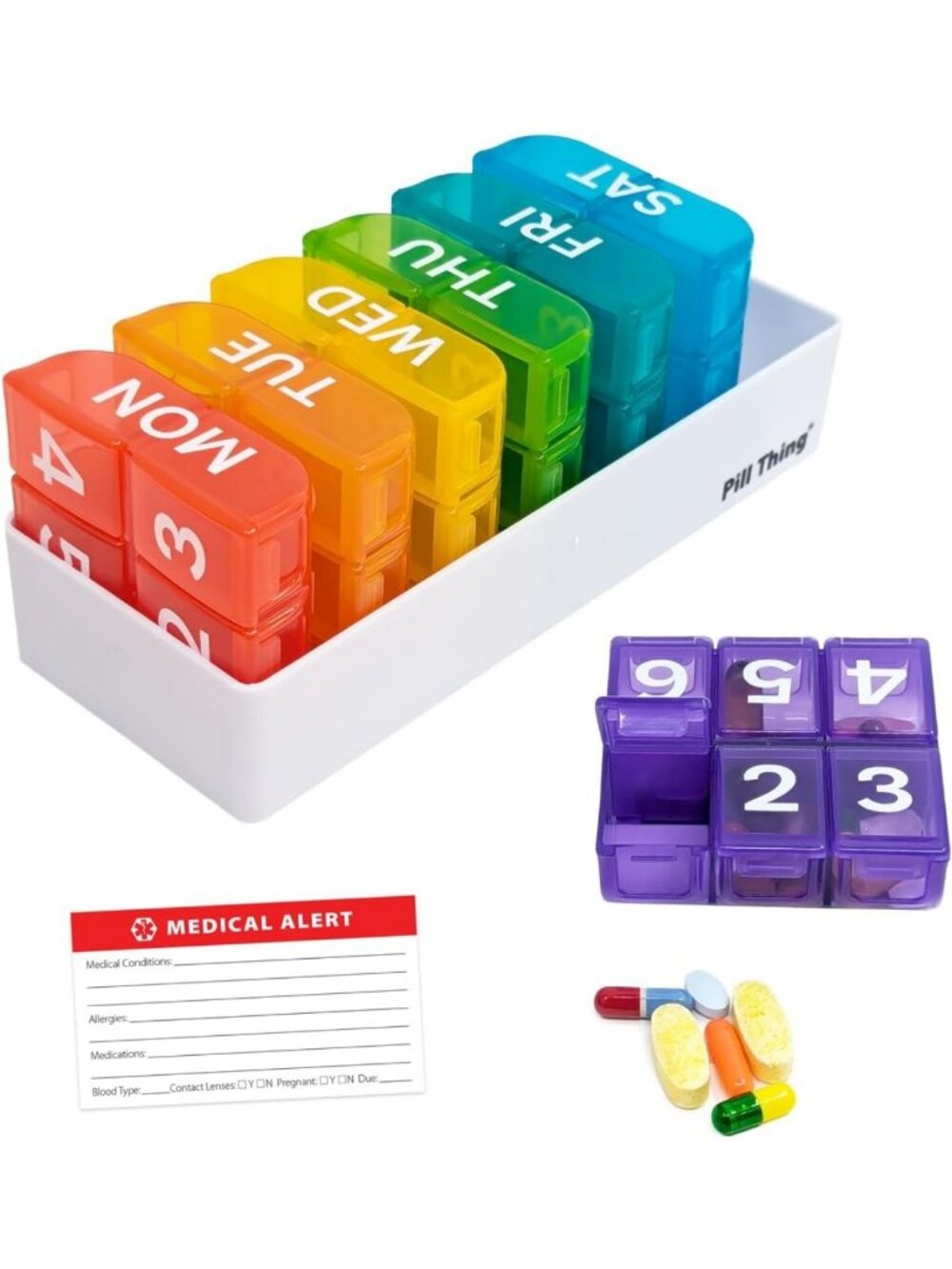 7-Day Large Weekly Pill Organizer with Holder Tray - Multicolor Vitamin